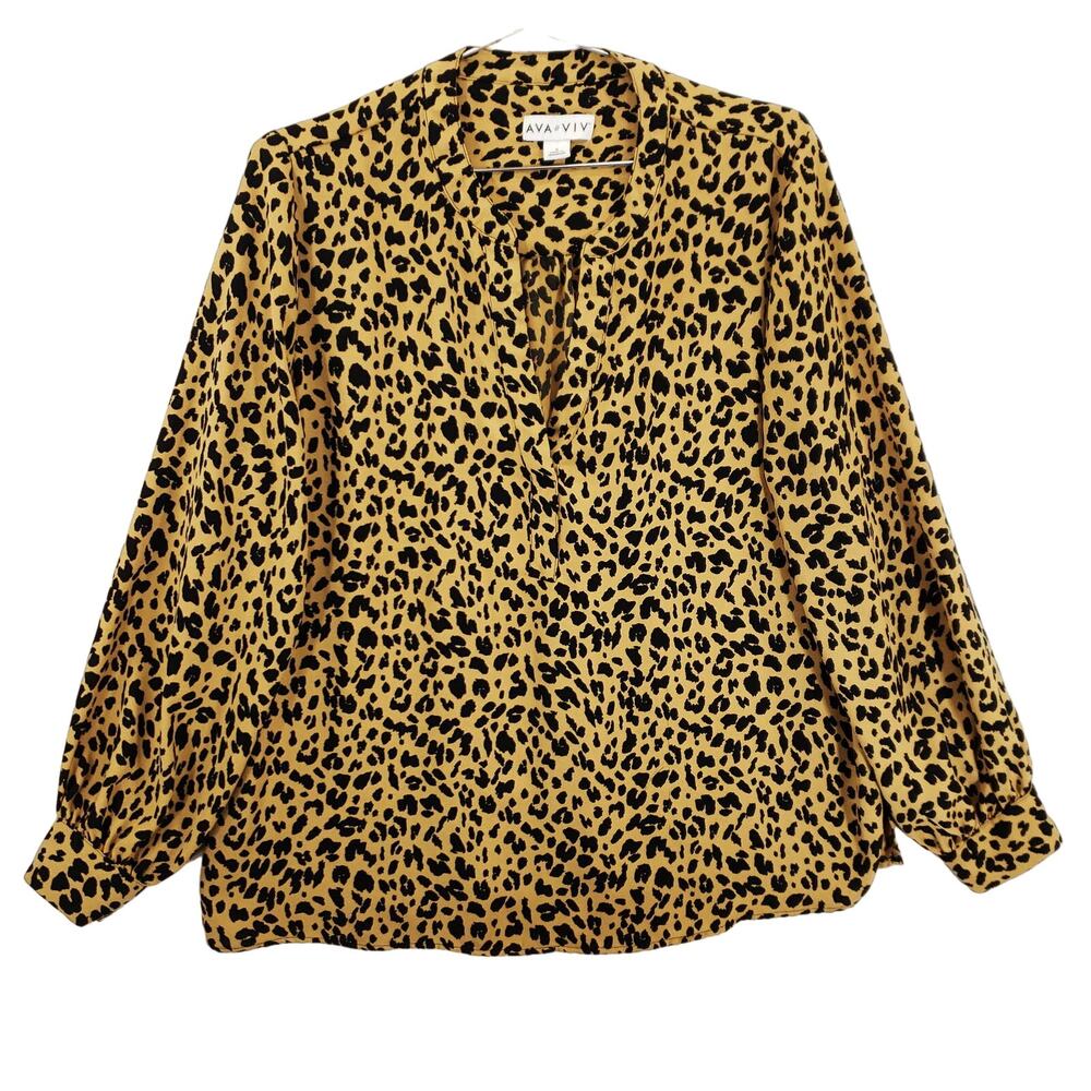 Ava & Viv Blouse Womens Size X Leopard‎ Print Long Sleeve Pullover Shirt Top